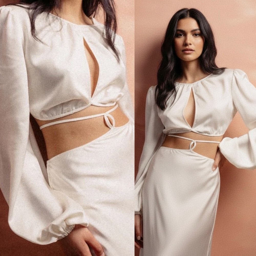 NWT FINDERS KEEPERS Palm Top in Milk - Ivory Satin Tie Back Cut Out - Size 6